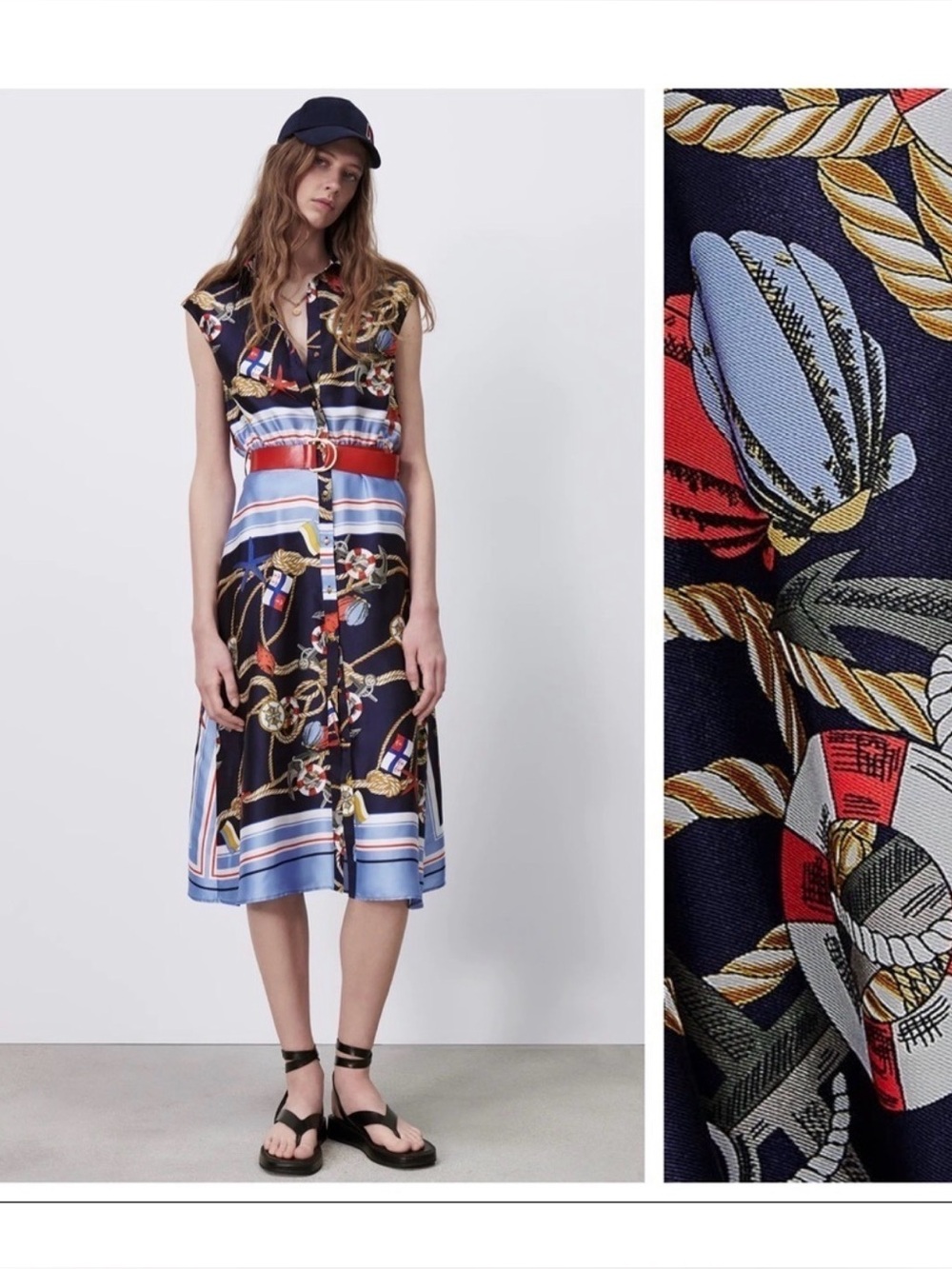 ZARA Elegant Multicolor Chain Print Dress. Nautical